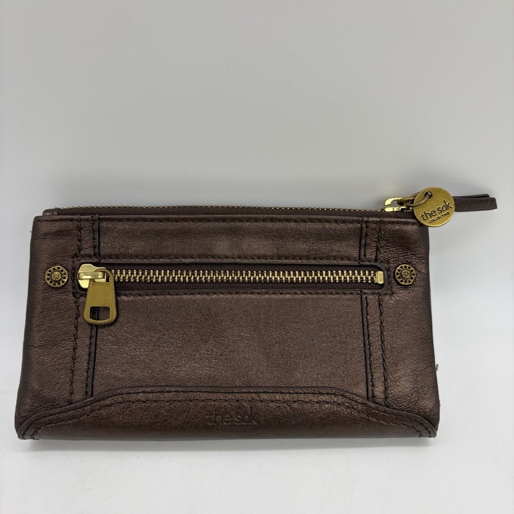 The Sak Womens Wallet Bronze Leather Brass Hardware Reptile Print Trim Bi-Fold